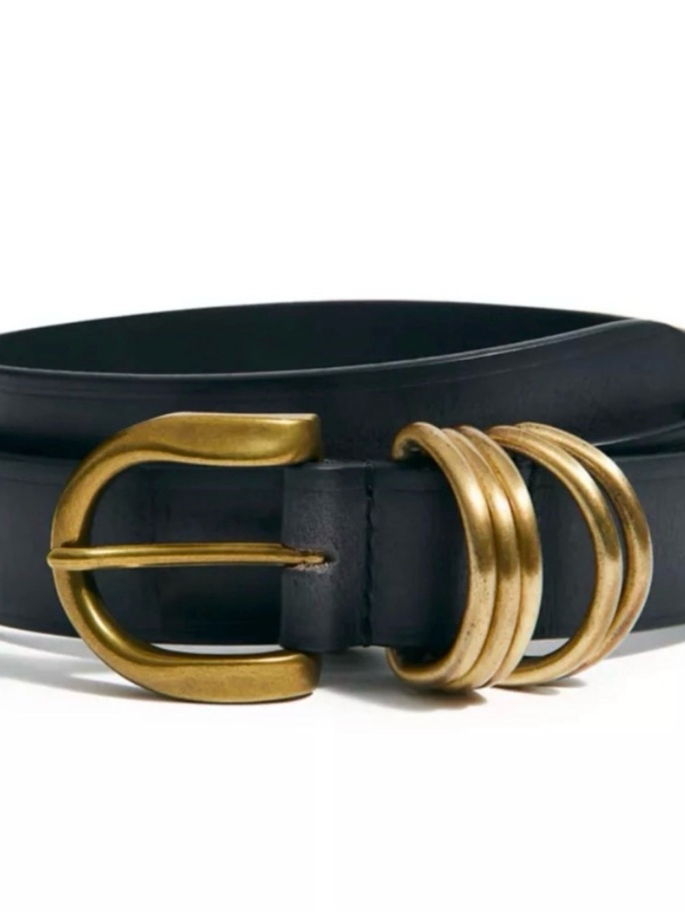 Anthropologie Multi-Ring Black Leather Belt w/ Antiqued Gold Hardware, Large NWO